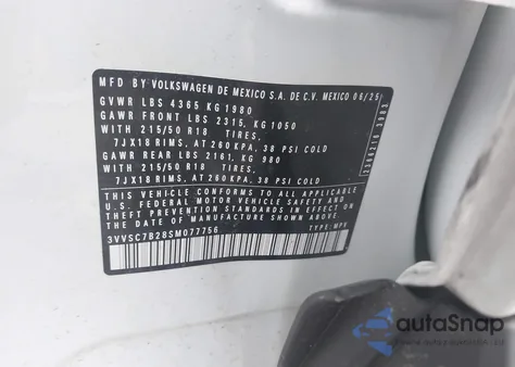 2025 Volkswagen Taos 1.5T Se from USA, damaged, VIN 3VVSC7B28SM077756